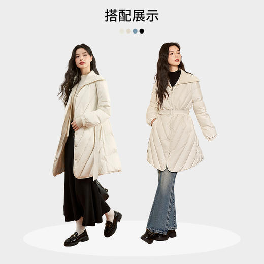 西遇韩版轻薄羽绒服秋冬新款大翻领收腰设计鸭绒时尚保暖外套12331852 商品图2