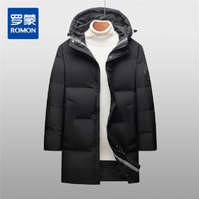 【90白鹅绒】罗蒙秋冬羽绒服男士中长款休闲连帽时尚保暖羽绒服外套男