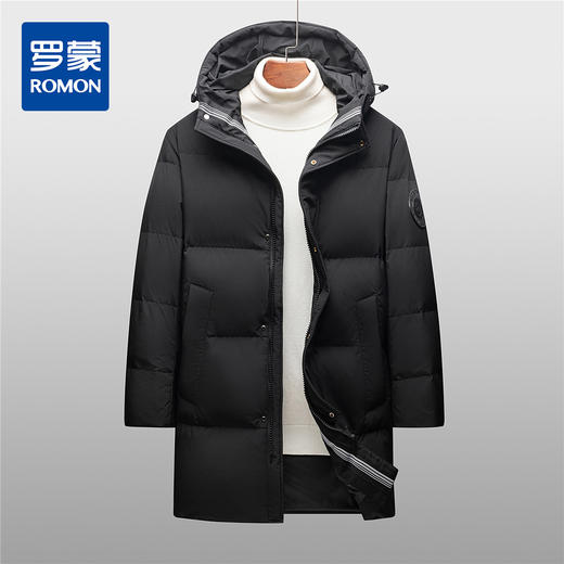 【90白鹅绒】罗蒙秋冬羽绒服男士中长款休闲连帽时尚保暖羽绒服外套男 商品图0