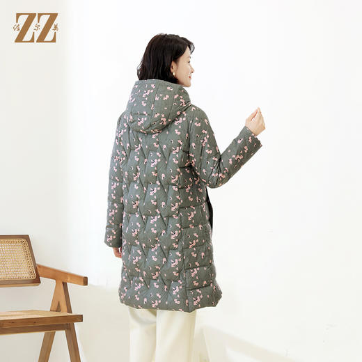 佐尔美冬季新款 甜美花色中长款连帽羽绒服女E14YY17 商品图4