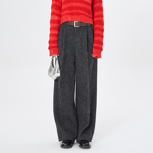 Self Who高支亲肤羊毛休闲裤女冬季加厚2023新款直筒宽松阔腿裤子 商品图0