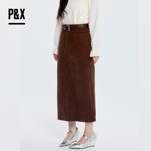 P&X设计师女装 梭织半身中长裙 823407572 咖色 商品图0
