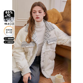 小香风拼接短款羽绒服冬季新款翻领撞色假两件外套女V2238293