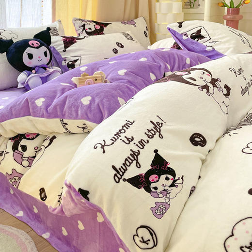 【舒适亲肤！三丽鸥卡通牛奶绒套装】宛如软绵绵的云朵四件套被套，双面加厚宝宝绒床单人被套，细腻如奶、柔软如绒 少女收割机。ry 商品图2