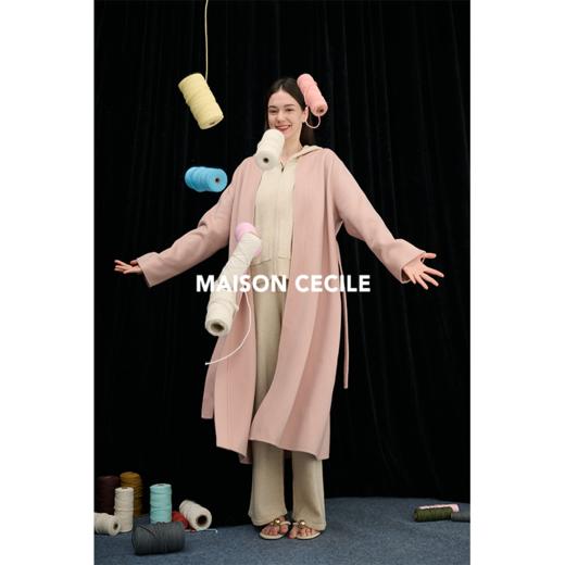 MAISON CECILE全新升级/高支数定染灰粉色羊绒羊毛无领大衣 商品图1