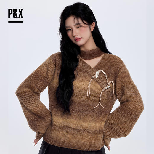 P&X设计师女装 短款毛衣 823418225B 咖色 商品图2