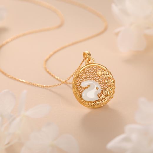 沐银时代中国风和田玉祥云玉兔镂空项链 TJ-B922+红玉髓蛋面项链TJ-MN016 商品图1