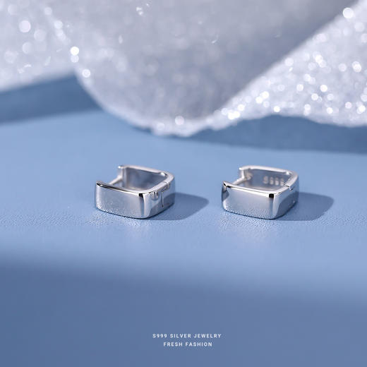 【沐言】S999银足银光面方形几何耳饰【YXS-E3107】 商品图1