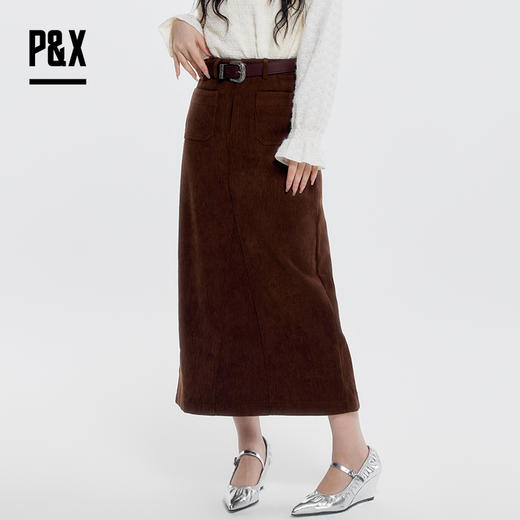 P&X设计师女装 梭织半身中长裙 823407572 咖色 商品图3