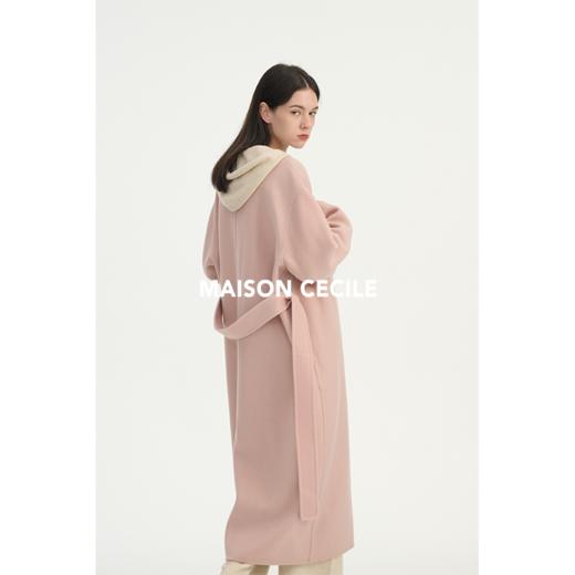 MAISON CECILE全新升级/高支数定染灰粉色羊绒羊毛无领大衣 商品图2