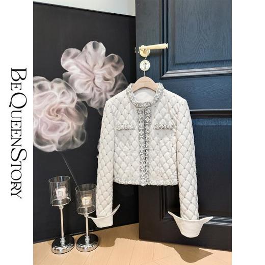 BeQueenStory【罗马星空】经典圆领绵羊皮手工翘珠保暖夹棉冬款外套 商品图0