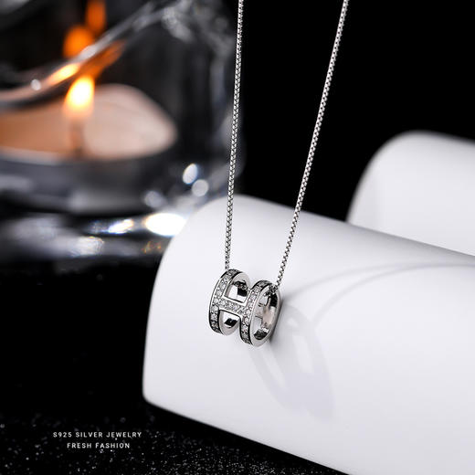 【H字母】S925银超闪满钻项链【YXS-A2436】 商品图2