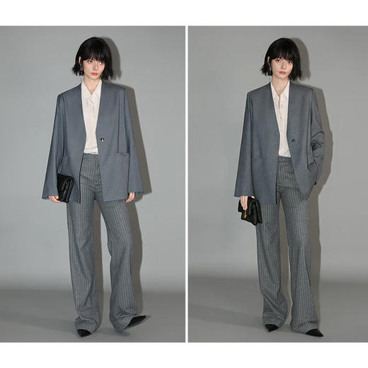 COCOBELLA简约气质裸领精纺西装通勤职业一粒扣西服外套SI69 商品图3