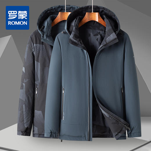 30W2319【双面穿】罗蒙秋冬男装羽绒服男暗纹迷彩连帽羽绒服男士保暖羽绒外套男 商品图0