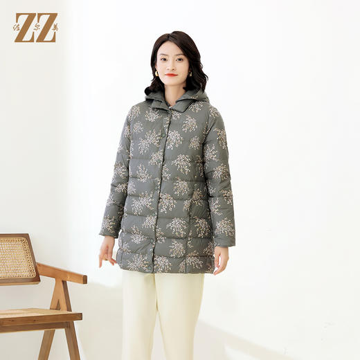 佐尔美冬季新款 时尚连帽双面穿花纹图案羽绒服女E14YY22 商品图1