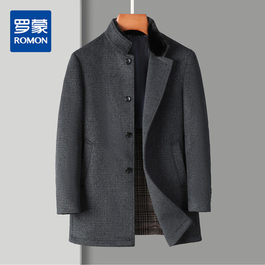 【100绵羊毛 水貂毛领】罗蒙秋冬男装毛呢大衣男士中长款立领羊毛大衣爸爸装男士呢子外套30W2331 商品图0