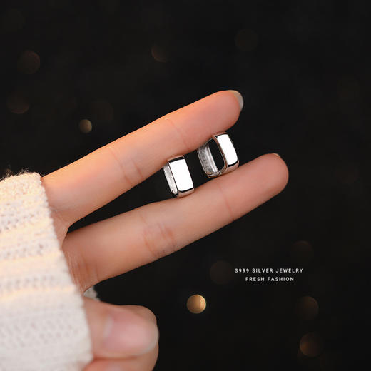 【沐言】S999银足银光面方形几何耳饰【YXS-E3107】 商品图3