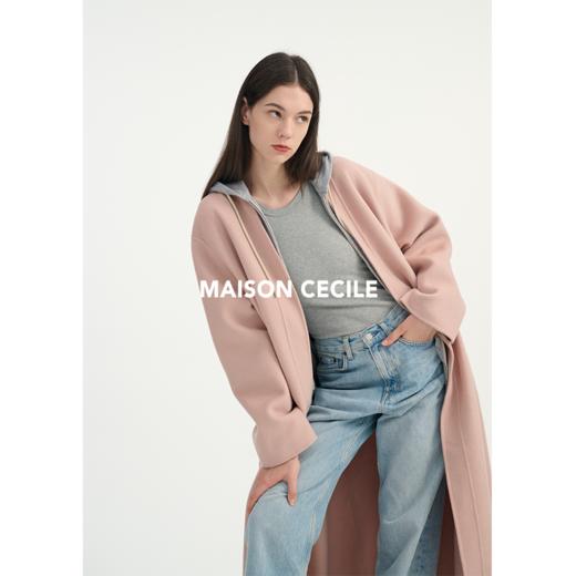 MAISON CECILE全新升级/高支数定染灰粉色羊绒羊毛无领大衣 商品图4