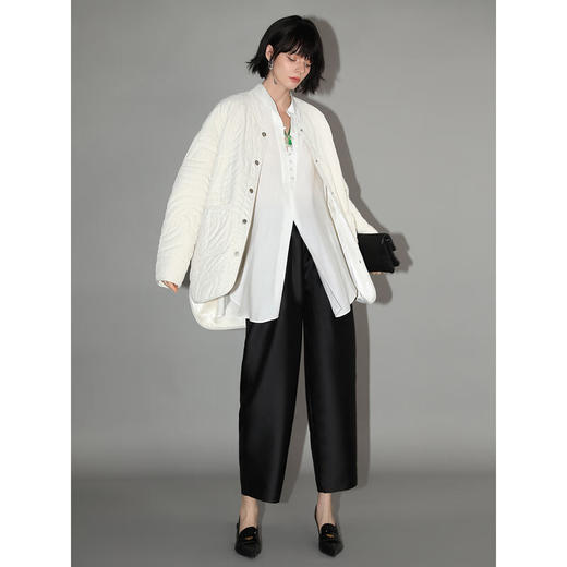 COCOBELLA重工绗线玉石扣新中式老钱风白衬衫立领衬衣SR545 商品图4