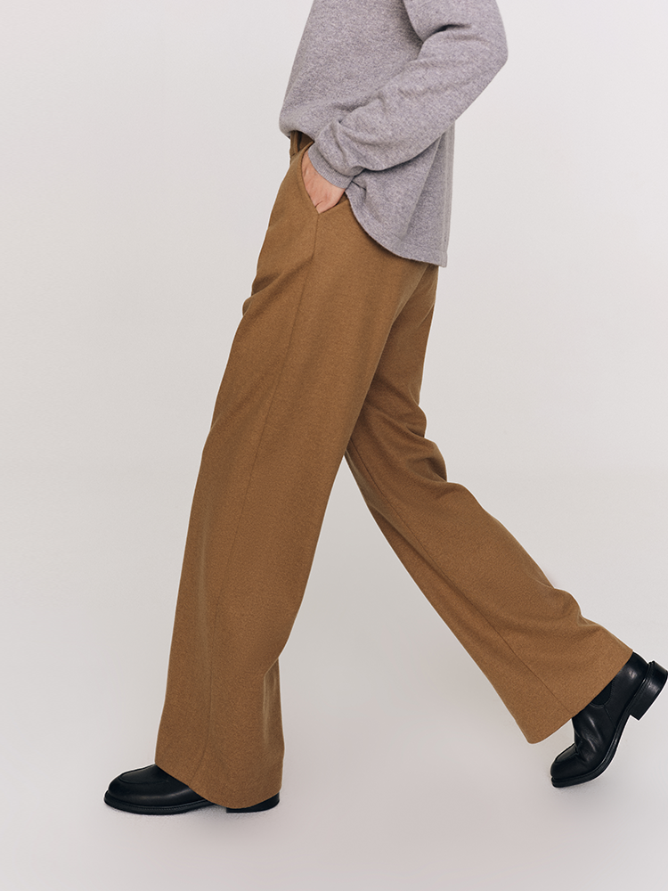 绒感柔软 精纺羊毛混纺直筒裤（两色）FB470323N