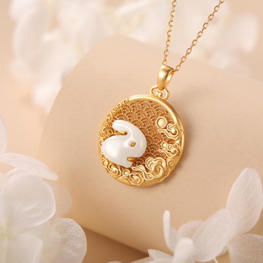 沐银时代中国风和田玉祥云玉兔镂空项链 TJ-B922+红玉髓蛋面项链TJ-MN016 商品图3