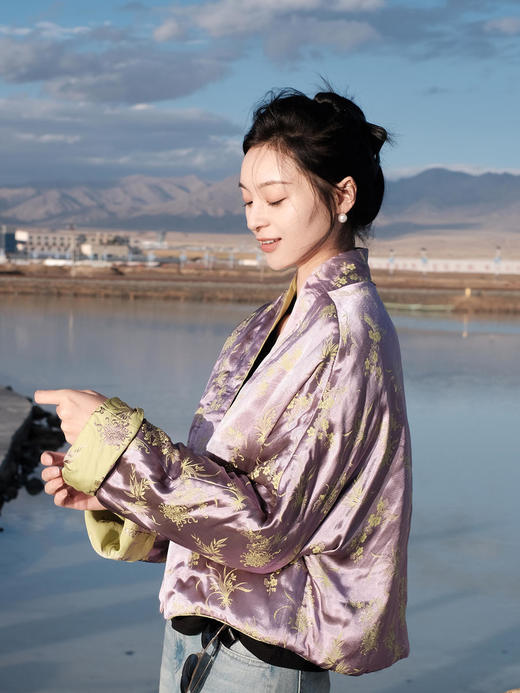 盛唐牡丹 |真丝提花梅兰竹菊双面穿外套（夹棉） 商品图1