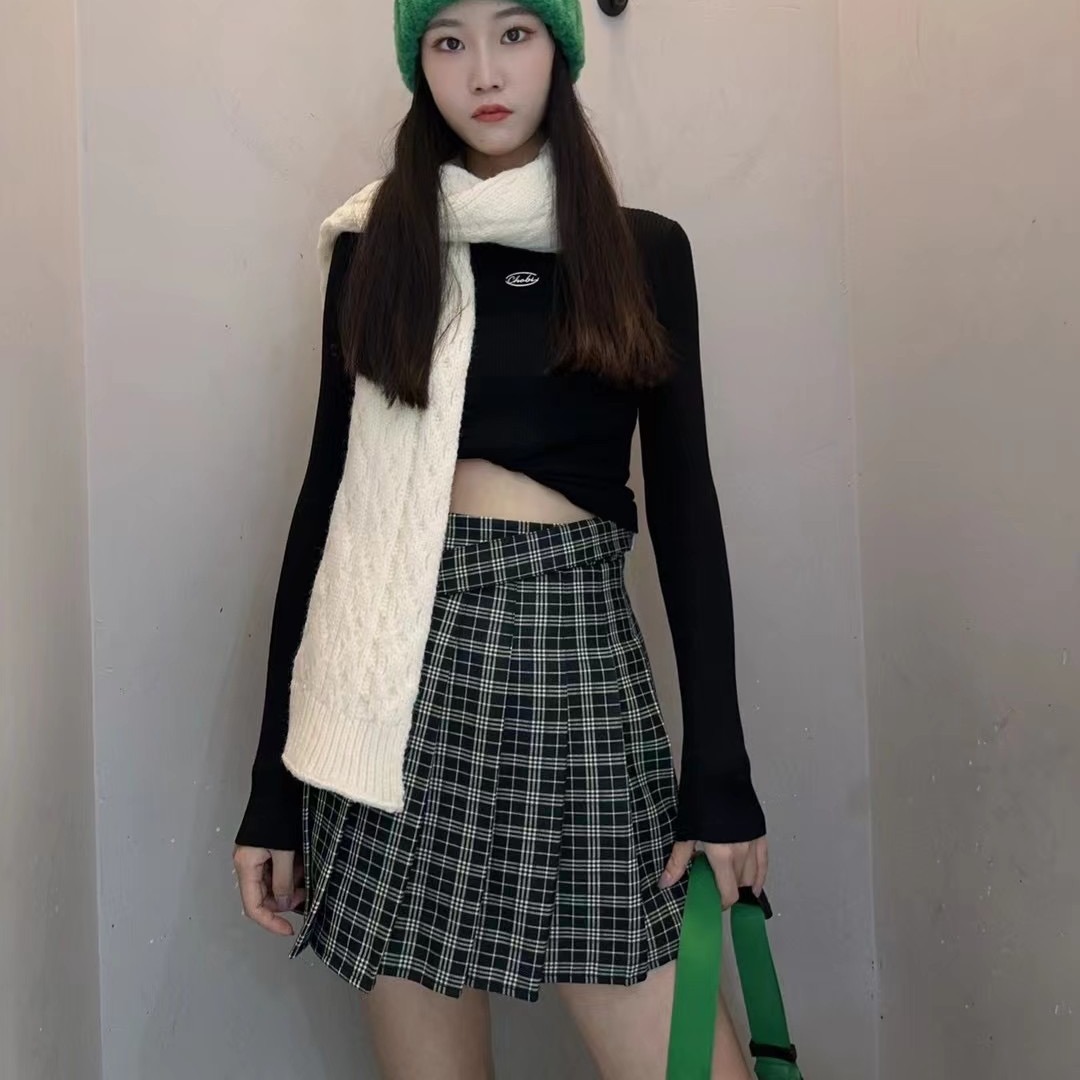 1CMZ黑绿格子纹百褶短裙21017（黑A）D 冬季 290164000028