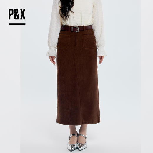 P&X设计师女装 梭织半身中长裙 823407572 咖色 商品图1