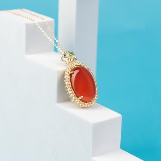 沐银时代中国风和田玉祥云玉兔镂空项链 TJ-B922+红玉髓蛋面项链TJ-MN016 商品图7