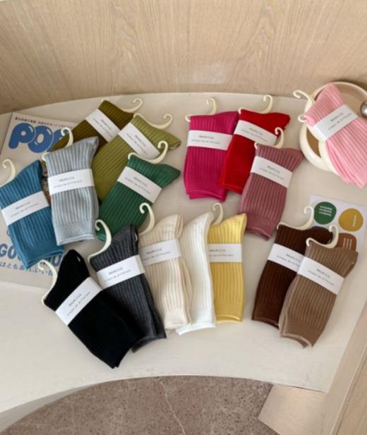 【YW】无忧购森系ins潮纯色精梳棉双针中筒堆堆袜29元5双8011（截单后3-7天发货) 商品图10