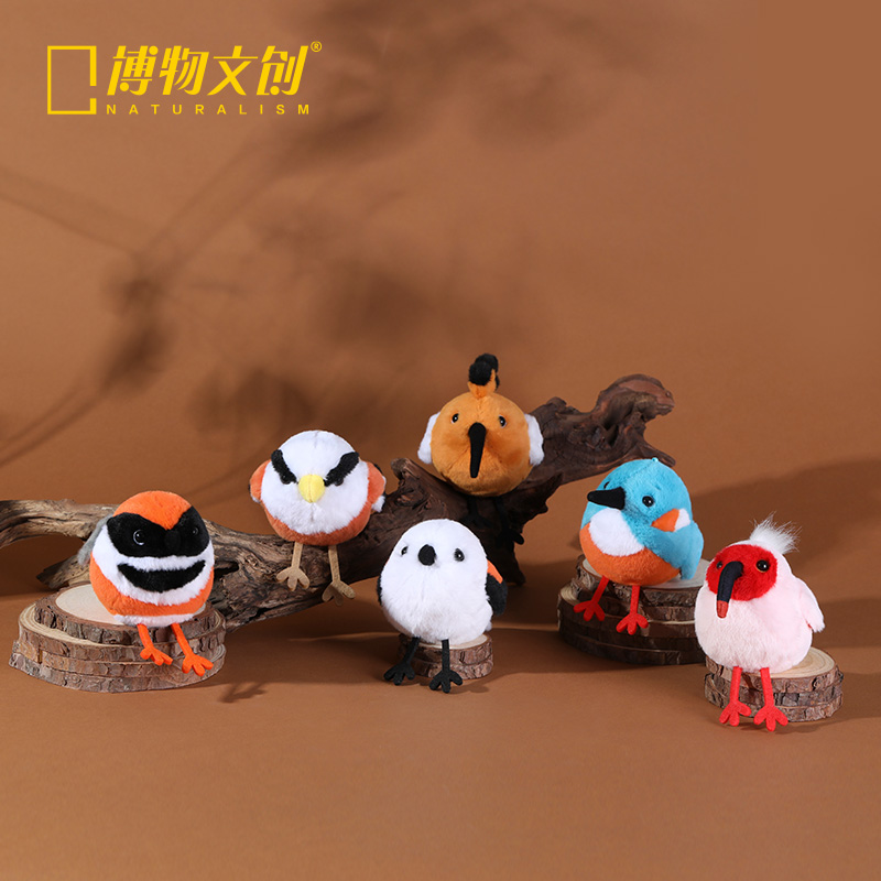 博物文创 新款啾儿系列北长尾山雀红头长尾山雀普通翠鸟朱鹮戴胜震旦鸦雀毛绒玩偶可发声小鸟球啾啾呆萌可爱节日礼物书包挂件