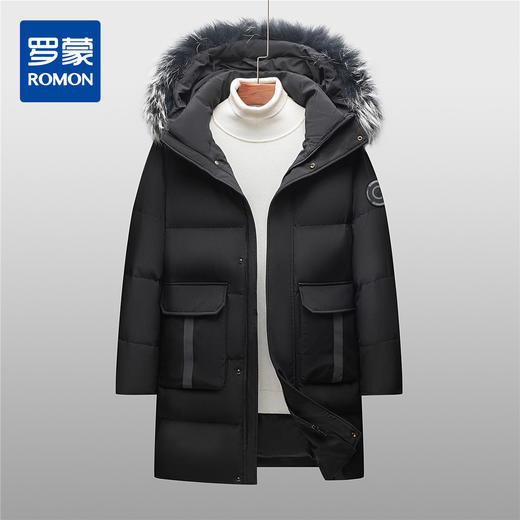 【白鹅绒 银貉子毛领】罗蒙秋冬中长款羽绒服男士休闲连帽款可拆卸毛领羽绒服外套 商品图7