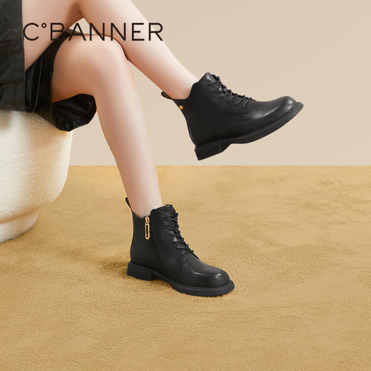 千百度时尚真皮马丁靴秋冬增高厚底英伦风短靴女鞋美拉德A23577607 商品图2