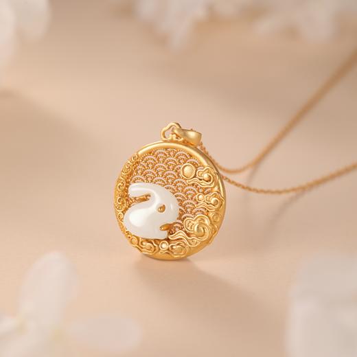 沐银时代中国风和田玉祥云玉兔镂空项链 TJ-B922+红玉髓蛋面项链TJ-MN016 商品图2