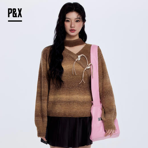 P&X设计师女装 短款毛衣 823418225B 咖色 商品图0
