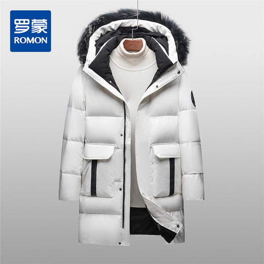 【白鹅绒 银貉子毛领】罗蒙秋冬中长款羽绒服男士休闲连帽款可拆卸毛领羽绒服外套 商品图8