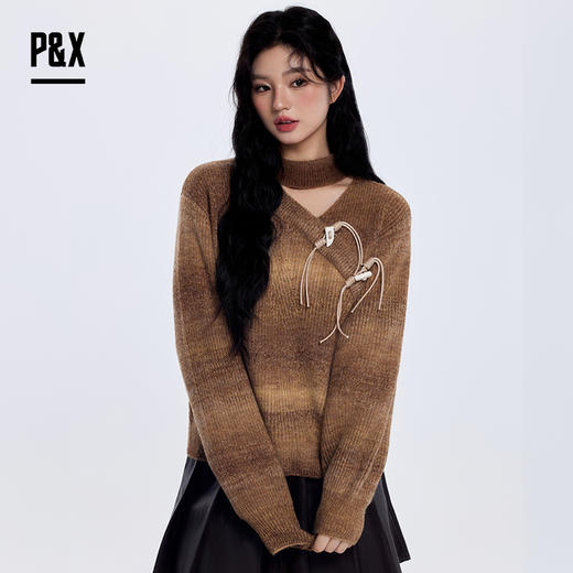 P&X设计师女装 短款毛衣 823418225B 咖色 商品图4