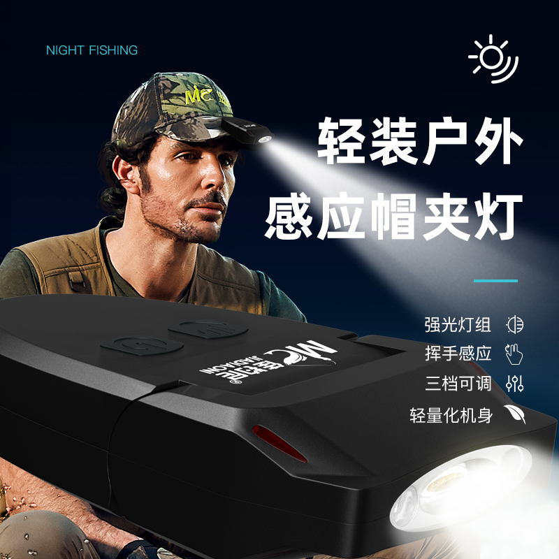 【积分】佳钓尼感应头灯钓鱼专用可充电强光超亮LED夹帽灯夜钓户外