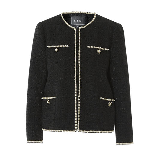 EITIE爱特爱精致千金感黑色通勤直筒小香风粗花呢外套秋季新款C2303210 商品图6