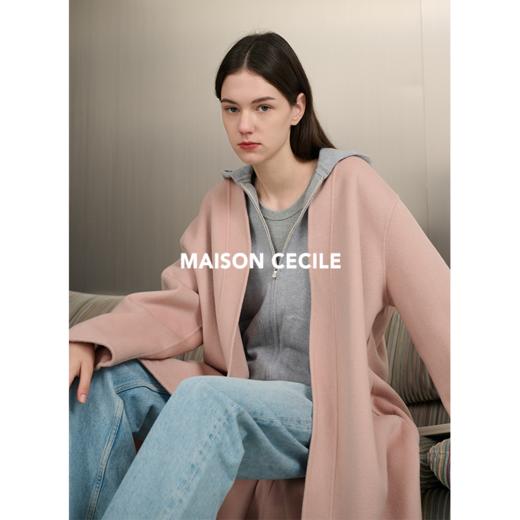 MAISON CECILE全新升级/高支数定染灰粉色羊绒羊毛无领大衣 商品图3