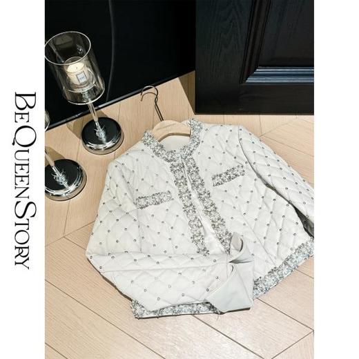 BeQueenStory【罗马星空】经典圆领绵羊皮手工翘珠保暖夹棉冬款外套 商品图3