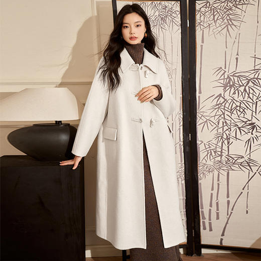 西遇韩版牛角扣羊毛毛呢外套女秋冬新款宽松中长款翻领大衣12431673 商品图0