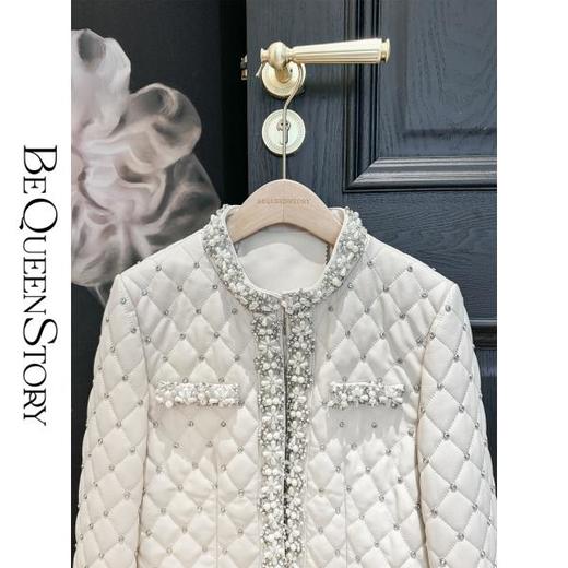 BeQueenStory【罗马星空】经典圆领绵羊皮手工翘珠保暖夹棉冬款外套 商品图2