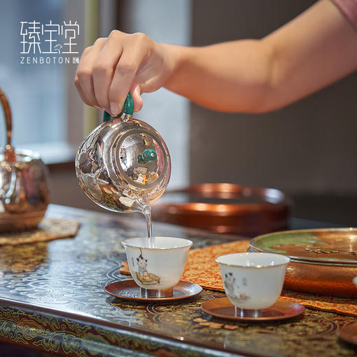 臻宝堂银壶9999纯银泡茶壶臻宝堂-掇只双兔（200ml） 商品图4
