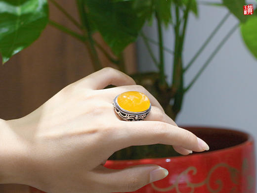 蜜蜡戒指【洛烟】，925银镶 商品图6