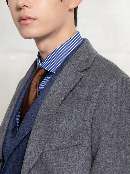 callisto灰色羊毛混纺平驳领大衣 FQFEC015T 商品图2