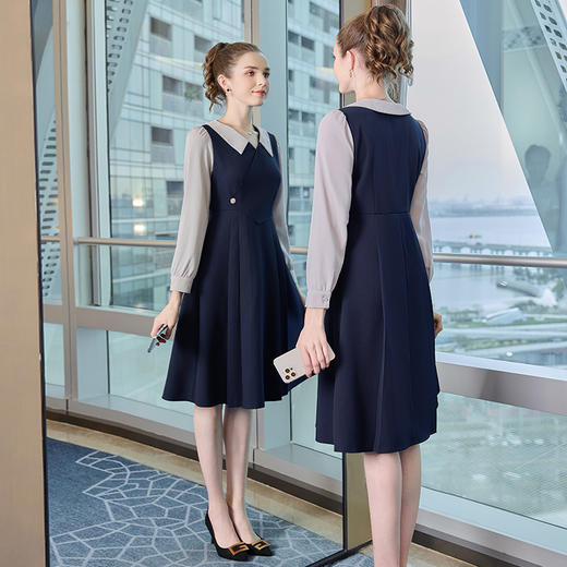 奢姿2024年秋季新款大码女装翻领减龄裙子胖mm撞色简约时尚连衣裙9933860185 商品图0