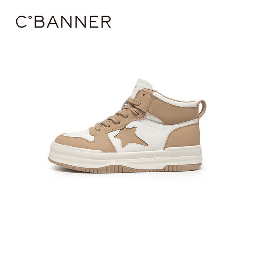 千百度女鞋厚底高帮黑白鞋秋冬增高板鞋舒适休闲运动鞋A23512507 商品图1