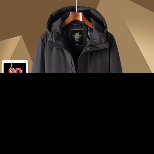 【90白鸭绒】罗蒙秋冬男装暗纹迷彩连帽羽绒服男士中长款保暖外套男士羽绒服 商品图4