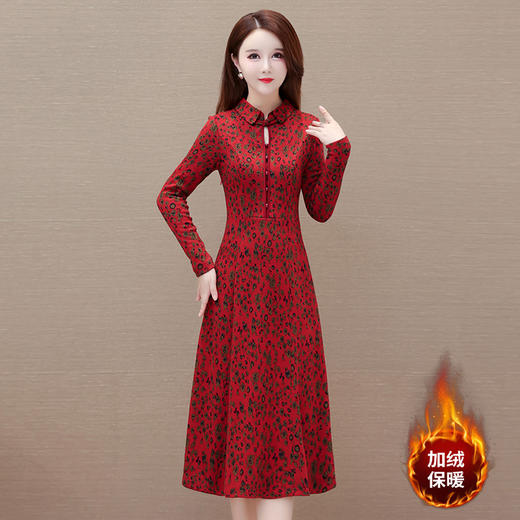 豹纹花复古改良旗袍连衣裙，加绒加厚保暖长款连衣裙QYM-LRX-SC82 商品图0